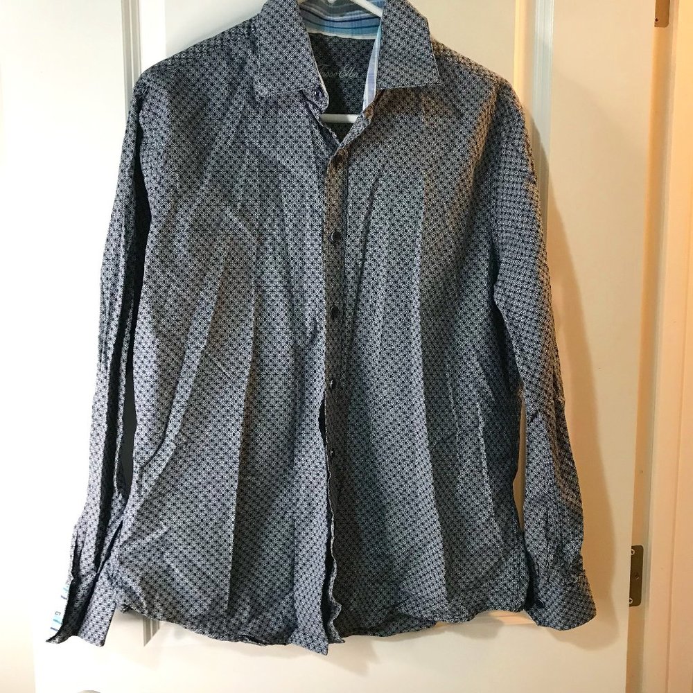 Tasso Elba Men's Dress Shirt Button Up Blue Print M (15-15.5)